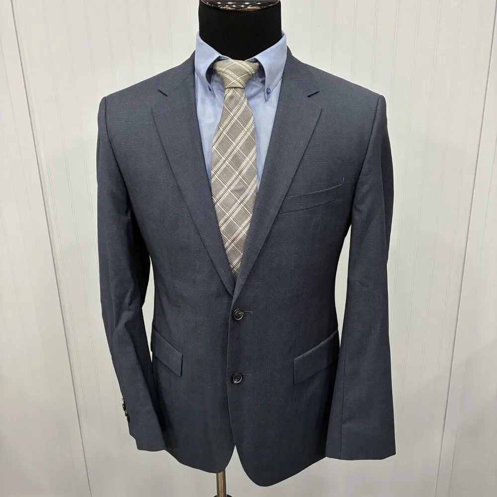 Hugo Boss 40R - W34 x L32 Blue Super 100's Wool Dual-Vent 2-Piece Suit